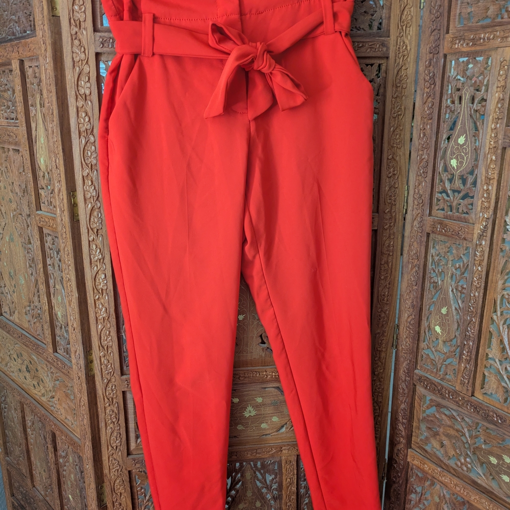 New York & Company Red Tie-Waist Trousers